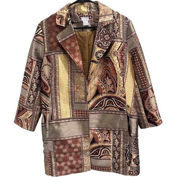 Chico’s Tapestry Dreams Brocade Patchwork Evening Coat Metallic Glam Art-to-Wear - Picture 1 of 15